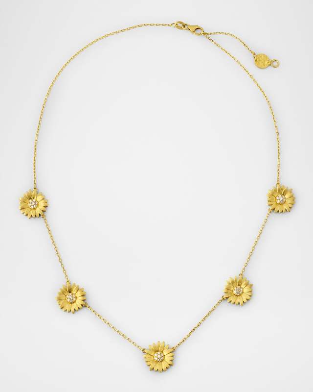 18k Yellow Gold Diamond Daisy Station Necklace